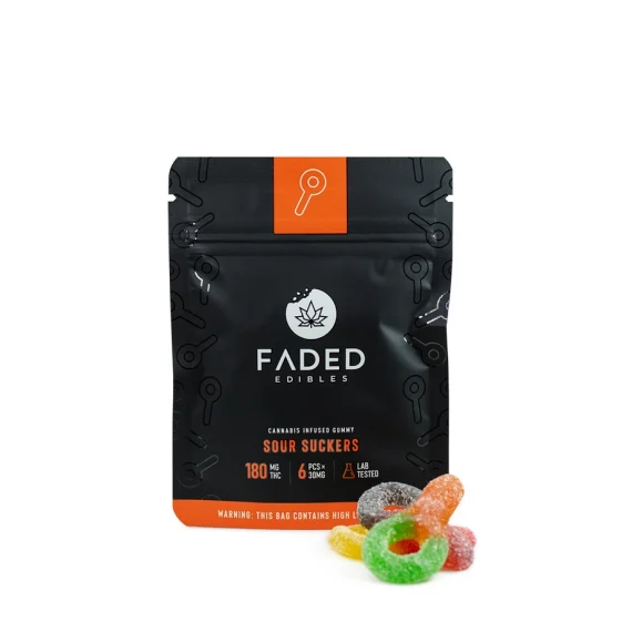 Faded Cannabis Edibles 180mg Sour Suckers